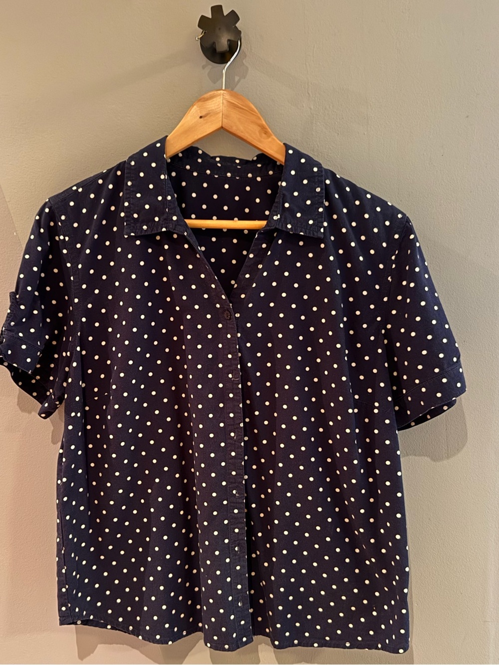 Women's Navy Polka Dot Button-Down Shirt
